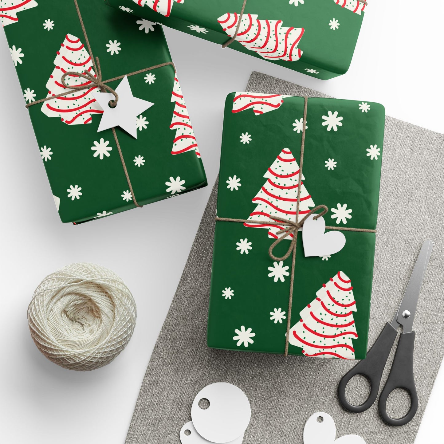 Christmas Cakes and Snowflakes Wrapping Paper