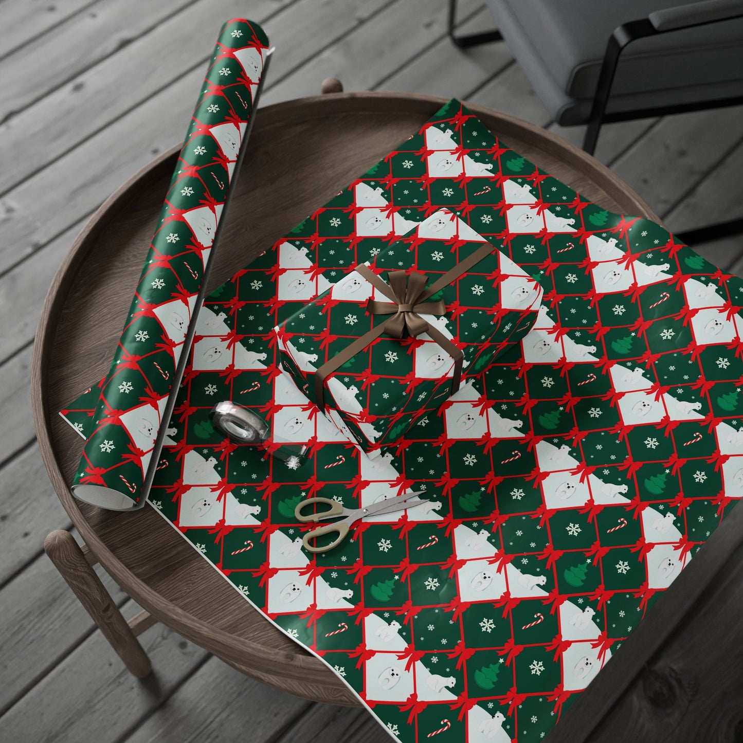 North Pole Ribbon Lattice Wrapping Paper