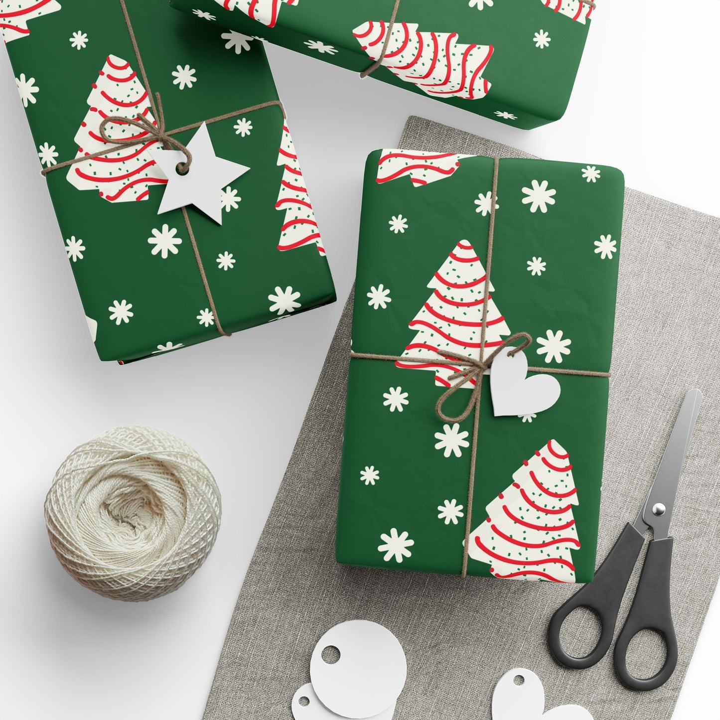 Christmas Cakes and Snowflakes Wrapping Paper