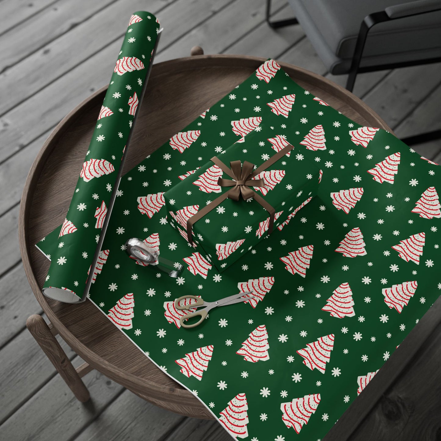 Christmas Cakes and Snowflakes Wrapping Paper