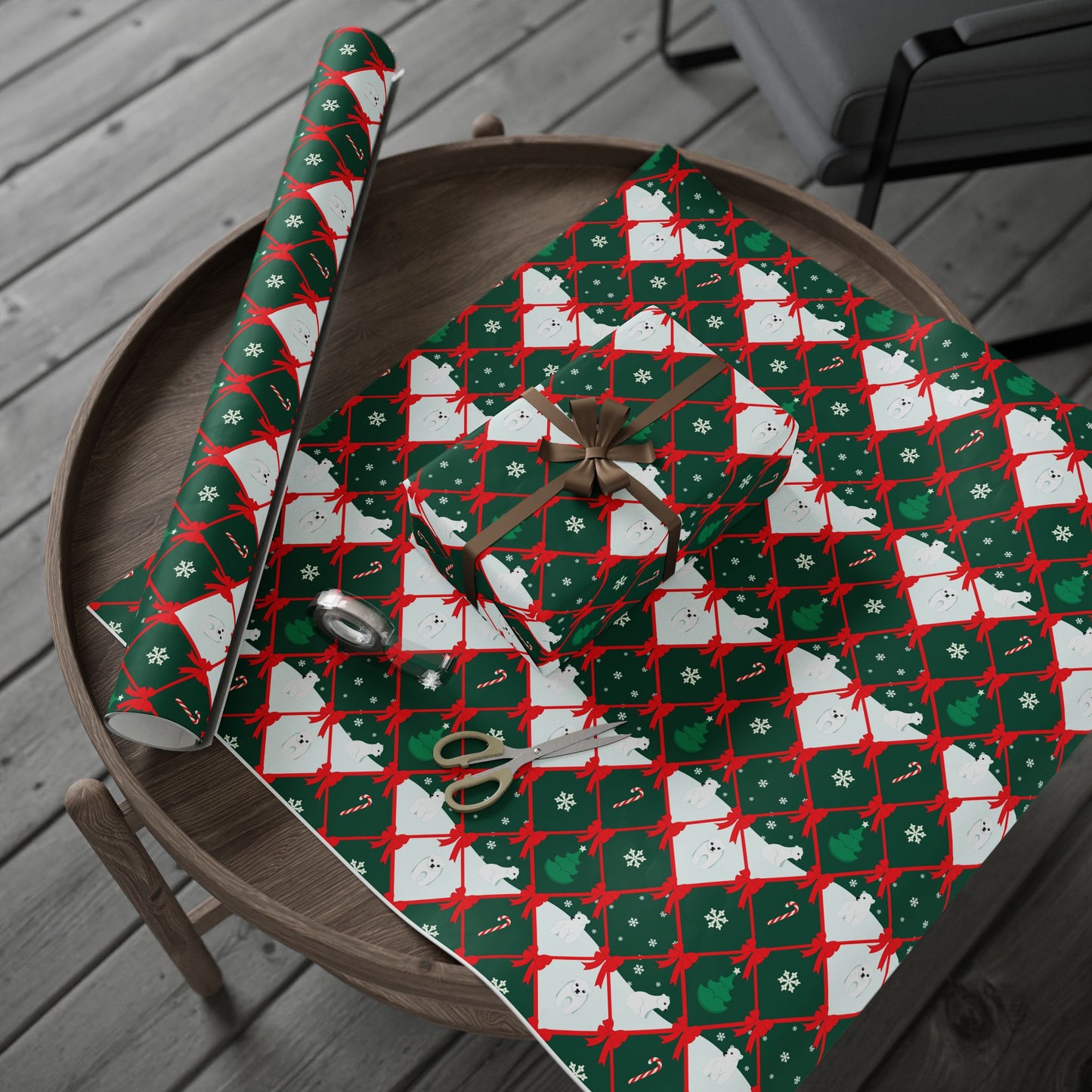 North Pole Ribbon Lattice Wrapping Paper