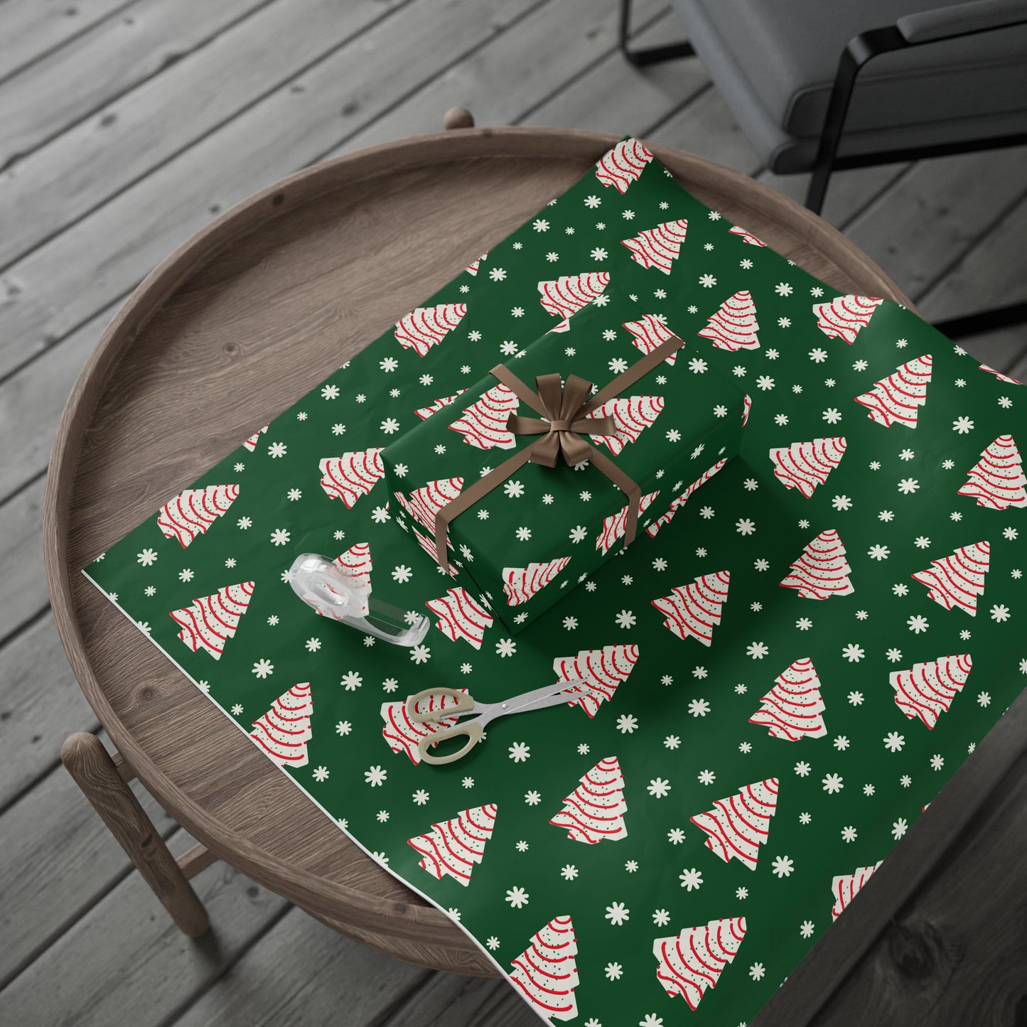 Christmas Cakes and Snowflakes Wrapping Paper