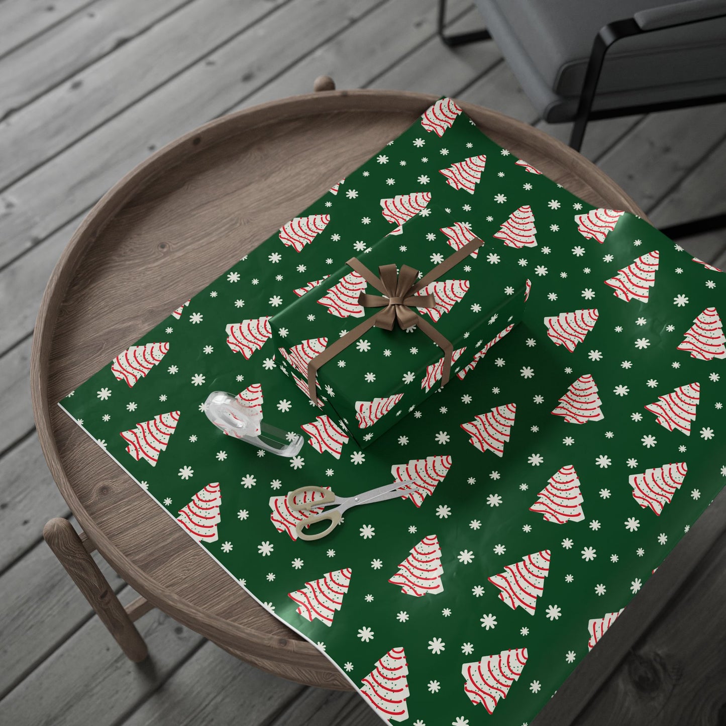 Christmas Cakes and Snowflakes Wrapping Paper