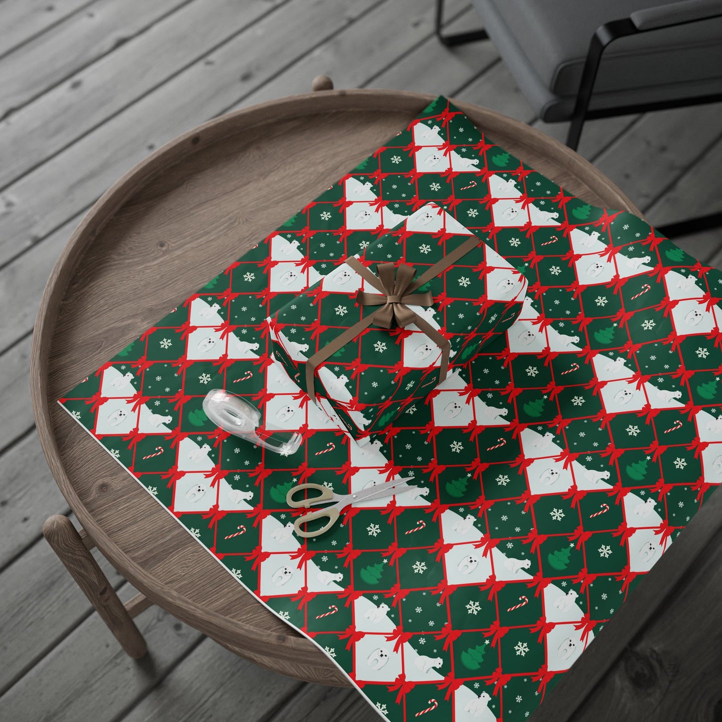 North Pole Ribbon Lattice Wrapping Paper